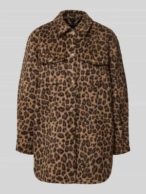 Kurtka koszulowa o kroju oversized z wykładanym kołnierzem model 'SAGA' Pieces Ciemnobrązowy