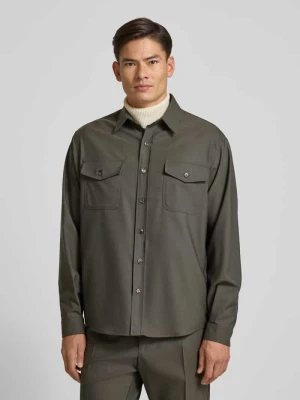 Kurtka koszulowa o kroju regular fit z mieszanki wełny model „Osaka” CRUNA Khaki
