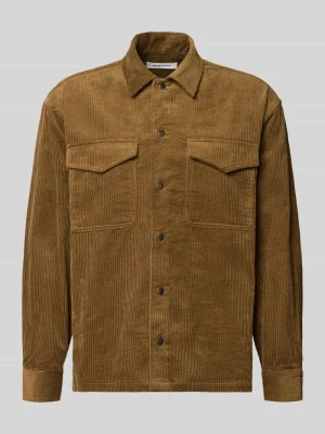 kurtka koszulowa o kroju regular fit z sztruksu model 'David' Wood Wood Orzechowy