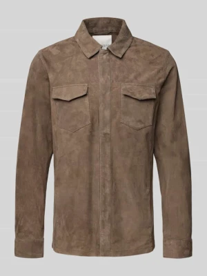 Kurtka koszulowa z naturalnej koziej skóry o kroju slim fit model ‘Overshirt‘ Profuomo