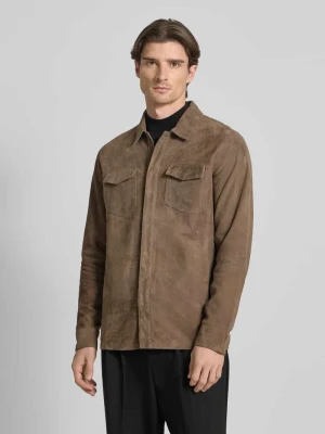 Kurtka koszulowa z naturalnej koziej skóry o kroju slim fit model ‘Overshirt‘ Profuomo