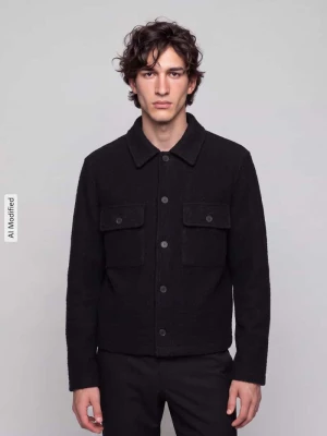 Kurtka koszulowa o kroju regular fit z czystej wełny model 'NEALY' Selected Czarny