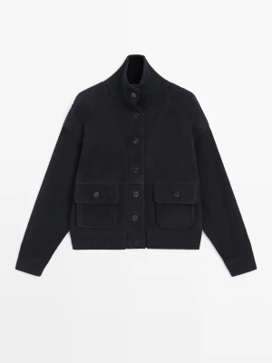 Kurtka Łączona Ze Skóry Zamszowej - Granatowy - Massimo Dutti - Female