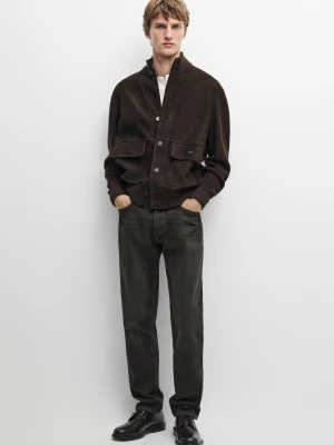 Kurtka Łączona: Skóra, Zamsz - Ceglany - Massimo Dutti - Male