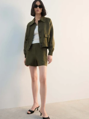 Kurtka lniana z guzikami khaki - Kobieta - - MANGO