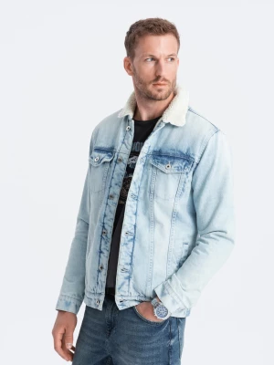 Kurtka męska jeansowa typu sherpa - jasnoniebieska V2 OM-JADJ-0125
 -                                    L Ombre