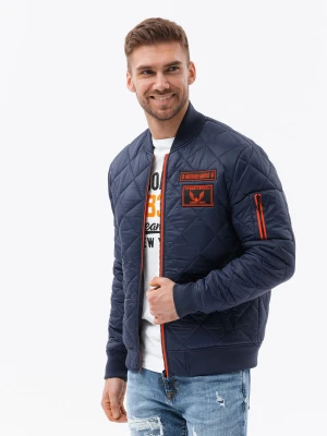 Kurtka męska ocieplana bomberka - granatowa V2 Ombre Clothing