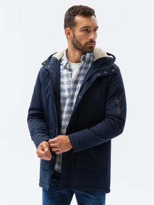 Kurtka męska parka ocieplana sherpa - granatowa V2 OM-JALJ-0131
 -                                    L Ombre