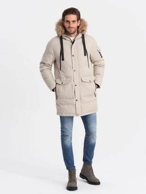 Kurtka męska parka zimowa - beżowa V5 OM-JALJ-0132
 -                                    L Ombre