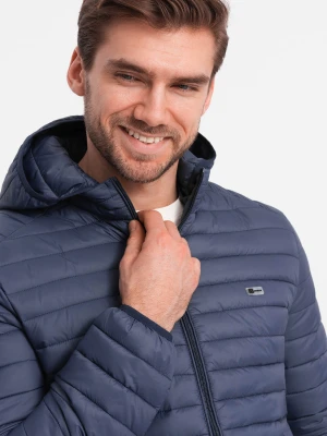 Kurtka męska pikowana pakowana w worek - granatowa V1 - Rozmiar: S Ombre Clothing