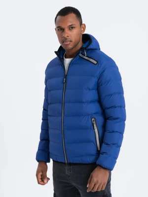 Kurtka męska pikowana z kontrastowymi zamkami - indygo V4 - Rozmiar: L Ombre Clothing