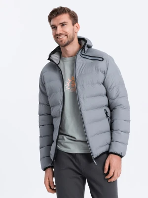 Kurtka męska pikowana z kontrastowymi zamkami - szara V2 C451
 -                                    XL Ombre