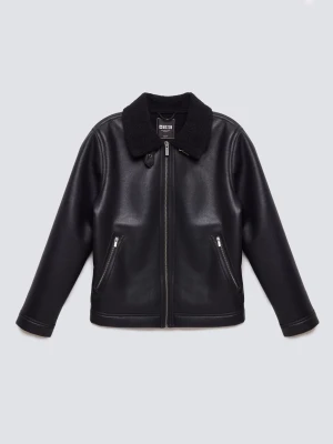 Kurtka męska pilotka z kołnierzem ze skóry ekologicznej czarna Nimo 906 BIG STAR