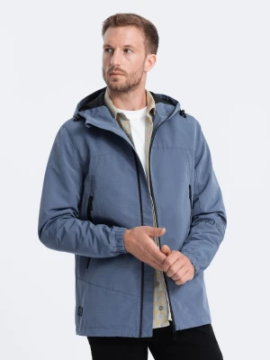 Kurtka męska przejściowa z kapturem - niebieska V3 - Rozmiar: M Ombre Clothing