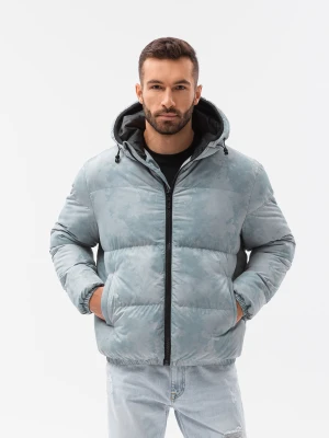 Kurtka męska puffer - jasnoniebieska V1 Ombre Clothing