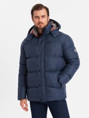 Kurtka męska puffer z podszewką w kratę – granatowa V1 OM-JAHP-0205
 -                                    S