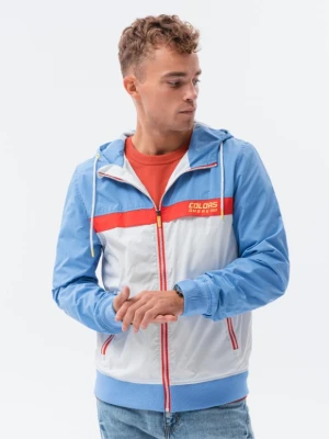 Kurtka męska wiatrówka z kapturem - niebieska V2 Ombre Clothing