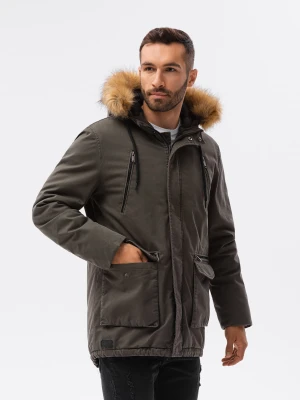 Kurtka męska zimowa parka z dużymi kieszeniami - oliwkowa V1 Ombre Clothing oliwkowy