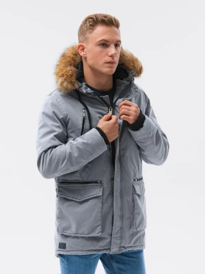 Kurtka męska zimowa parka z dużymi kieszeniami - szara V4 C512
 -                                    L Ombre