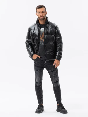 Kurtka męska zimowa puffer błyszcząca - czarna V1 - Rozmiar: XL Ombre Clothing
