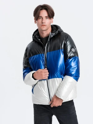 Kurtka męska zimowa trzykolorowa świecąca - grafitowa V6 - Rozmiar: L Ombre Clothing