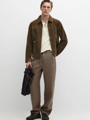 Kurtka Na Suwak Z Zamszowej Skóry - Popielaty Brąz - Massimo Dutti - Male