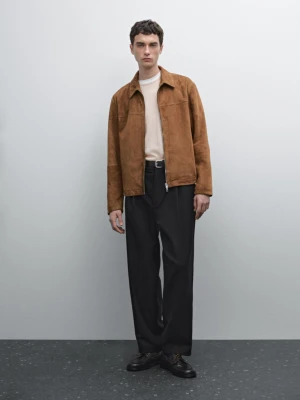 Kurtka Na Suwak Z Zamszowej Skóry - Sprany - - Massimo Dutti - Mężczyzna