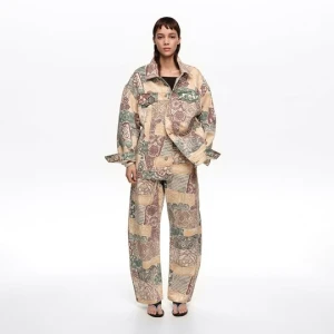 Kurtka oversize denim Lace kość słoniowa BIMBA Y LOLA LACE PRINT IVORY