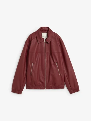 Kurtka oversize z imitacji skóry BonPrix czerwony