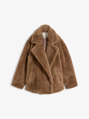 Kurtka oversize z polaru baranka BonPrix brązowy