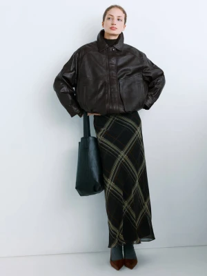 Kurtka oversize ze skóry brązowy - Kobieta - - MANGO