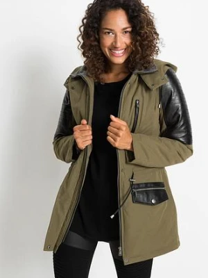 Kurtka parka z wstawkami ze sztucznej skóry bonprix