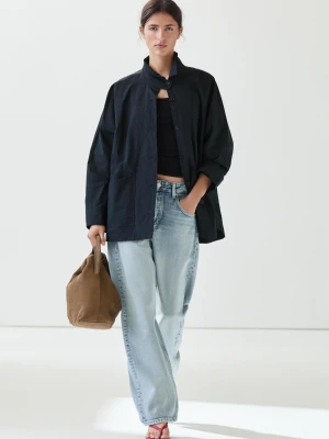 Kurtka-Peleryna Z Kołnierzem I Listwą Guzikową - Granatowy - Massimo Dutti - Female