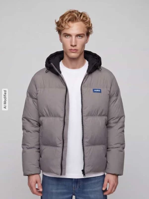 kurtka pikowana o kroju regular fit z kapturem model 'Bodo2541' Hugo Antracytowy