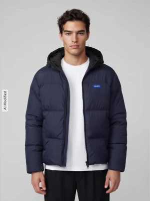 kurtka pikowana o kroju regular fit z kapturem model 'Bodo2541' Hugo Ciemnoniebieski