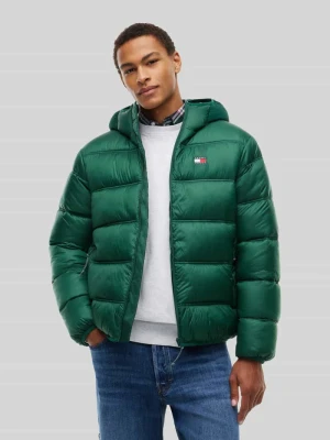 kurtka pikowana o kroju regular fit z kołnierzem z kapturem Tommy Jeans Ciemnozielony