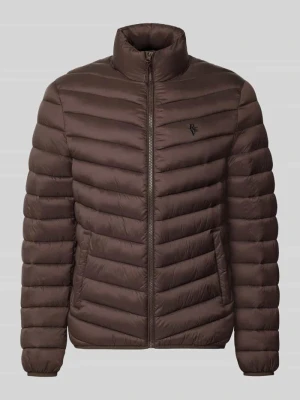 Kurtka pikowana o kroju regular fit z wyhaftowanym logo REVIEW Ciemnobrązowy