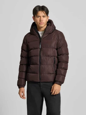 Kurtka pikowana z wyhaftowanym logo i kapturem Superdry Bordowy