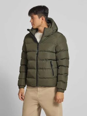 Kurtka pikowana z wyhaftowanym logo i kapturem Superdry Khaki