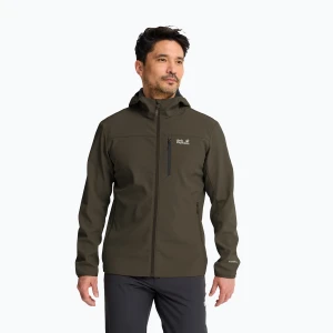 Kurtka przeciwwiatrowa męska Jack Wolfskin Wild Winds Hooded obsidian moss Brązowy