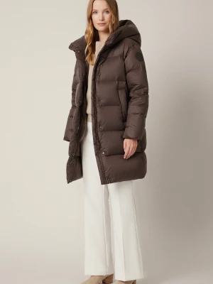 Kurtka Puchowa Brązowa z Kapturem Gregoria Lancerto