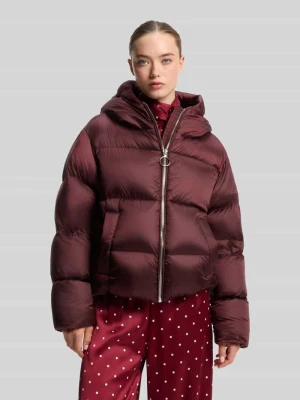 kurtka puchowa o kroju relaxed fit z kołnierzem z kapturem model 'Francesca-2' Hugo Bordowy