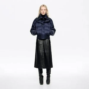 Kurtka puchowa pierze krótka wysoki kołnierz dzianina granatowa BIMBA Y LOLA