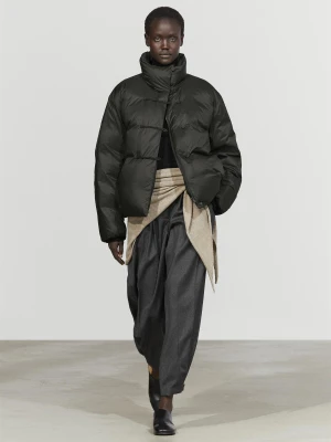 Kurtka Puchowa Z Zapięcie Na Kołeczki - Szary Antracytowy - Massimo Dutti - Female
