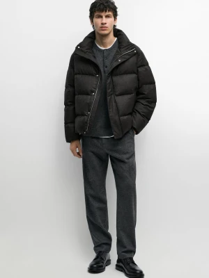 Kurtka Puchowa Ze Stójką, 100% Wełna - Odcień Brązowy - Massimo Dutti - Male