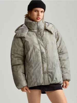 Kurtka puffer z kapturem acid wash oversize House