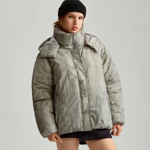 Kurtka puffer z kapturem acid wash oversize House
