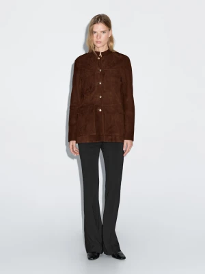 Kurtka Safari Z Zamszowej Skóry - Ceglany - - Massimo Dutti - Kobieta