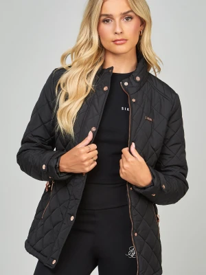 Kurtka SikSilk damska czarna z paskiem pikowana