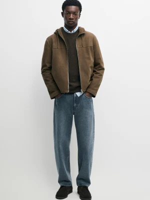 Kurtka: Skóra, Zamsz, Kaptur - Ecru Średni - Massimo Dutti - Male